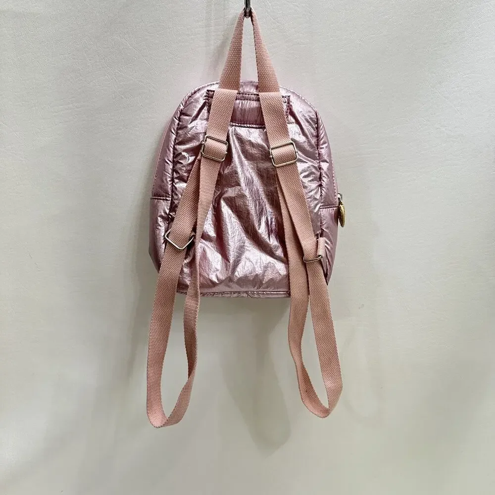 More Than Magic Backpack Kids Pale Pink Iridescent Metallic Heart Pocket Straps